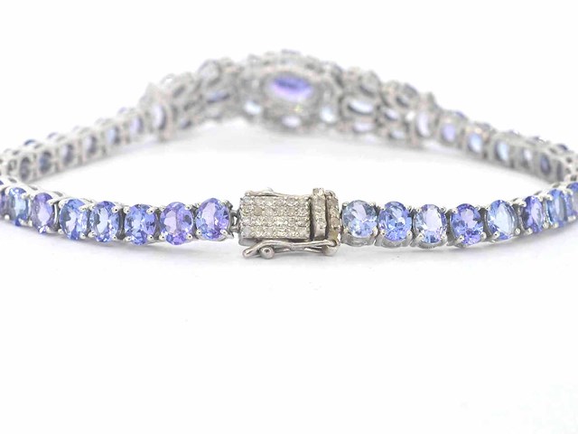 Armband volledig gezet met blauwe tanzanieten en natuurlijke diamanten - afbeelding 4 van  5