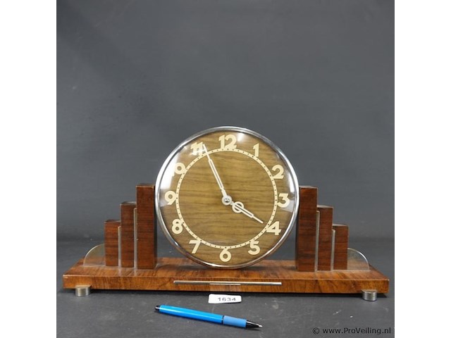 Art deco (1920-1930) palissander houten mantelklok in de stijl van de amsterdamse school - afbeelding 1 van  5