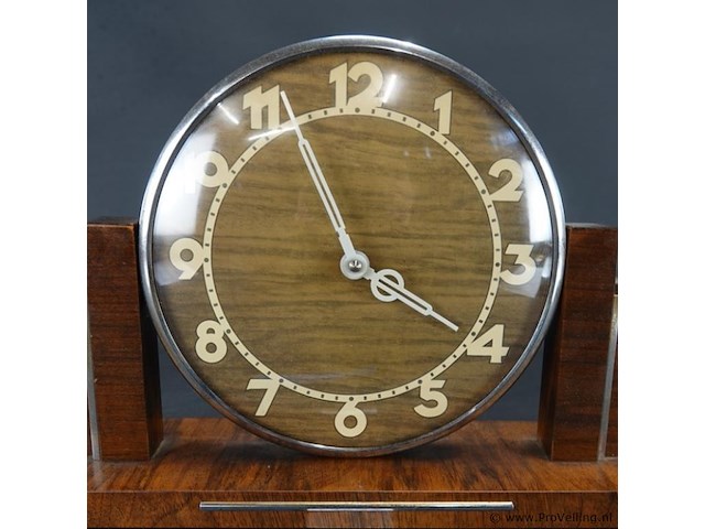 Art deco (1920-1930) palissander houten mantelklok in de stijl van de amsterdamse school - afbeelding 2 van  5