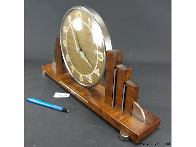 Art deco (1920-1930) palissander houten mantelklok in de stijl van de amsterdamse school - afbeelding 3 van  5