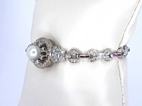 Art deco armband in goud en platina met natuurlijke diamanten en robijnen - afbeelding 4 van  8