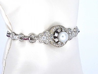 Art deco armband in goud en platina met natuurlijke diamanten en robijnen - afbeelding 5 van  8