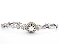 Art deco armband in goud en platina met natuurlijke diamanten en robijnen - afbeelding 6 van  8