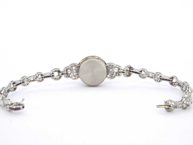 Art deco armband in goud en platina met natuurlijke diamanten en robijnen - afbeelding 7 van  8