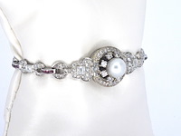 Art-deco armband met goud en platina, en natuurlijke diamanten en robijnen - afbeelding 4 van  9