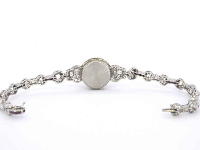 Art-deco armband met goud en platina, en natuurlijke diamanten en robijnen - afbeelding 6 van  9