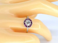 Art deco gouden ring diamant robijn - afbeelding 2 van  6