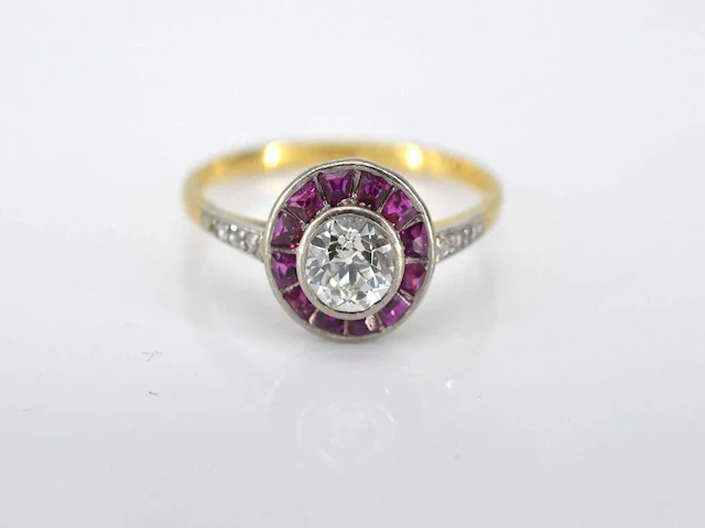 Art deco gouden ring diamant robijn - afbeelding 3 van  6