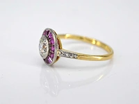 Art deco gouden ring diamant robijn - afbeelding 4 van  6
