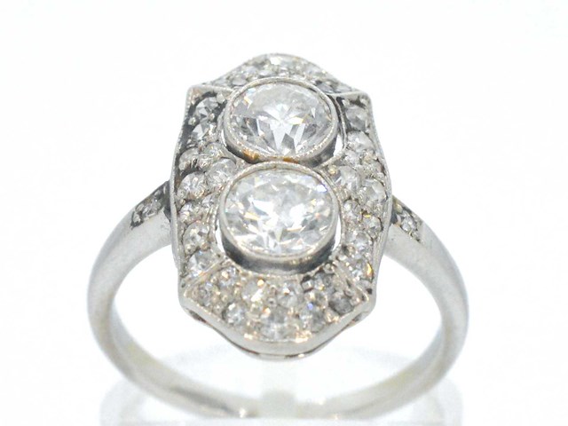 Art deco platina ring met diamant - afbeelding 1 van  10