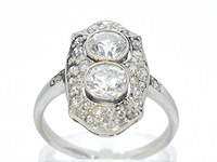 Art deco platina ring met diamant - afbeelding 1 van  10