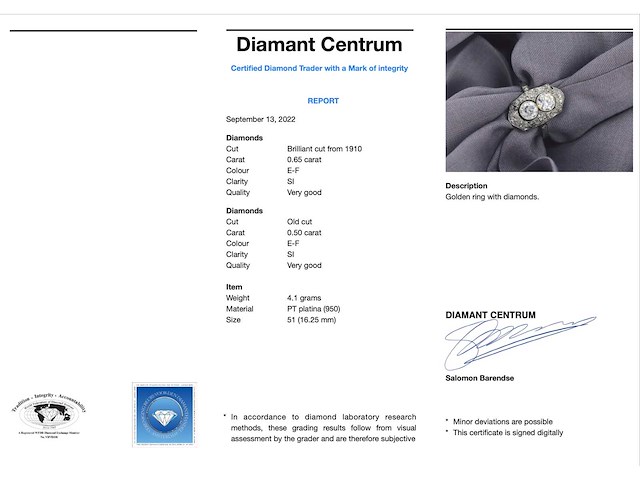 Art deco platina ring met diamant - afbeelding 2 van  10