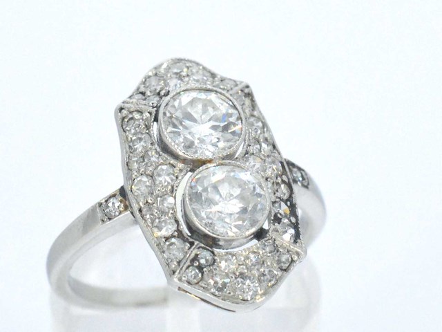 Art deco platina ring met diamant - afbeelding 4 van  10
