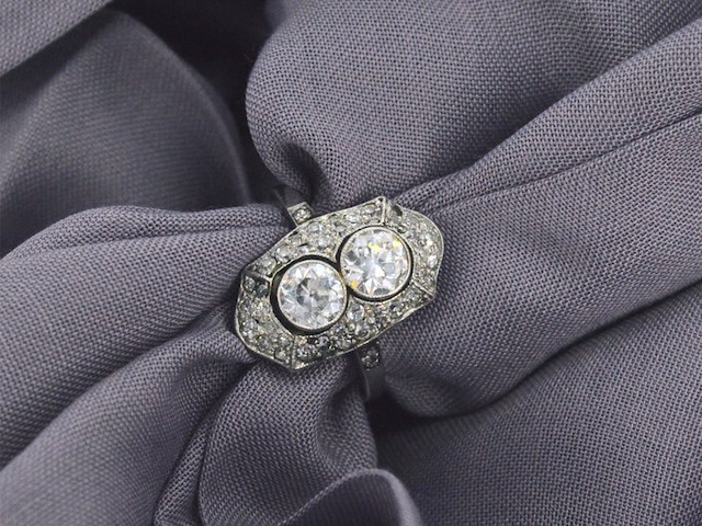 Art deco platina ring met diamant - afbeelding 1 van  11