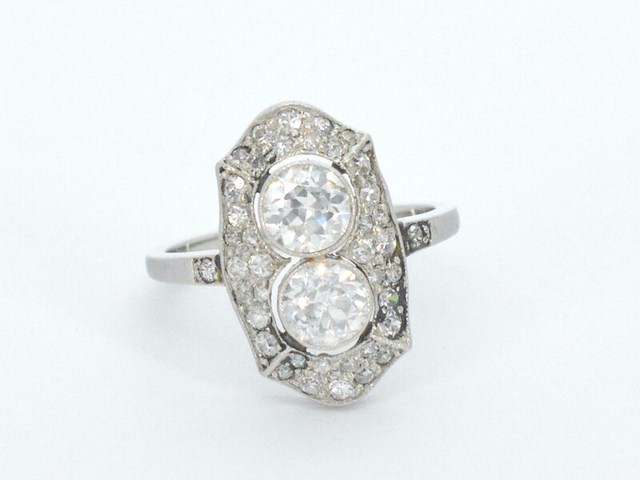 Art deco platina ring met diamant - afbeelding 8 van  11