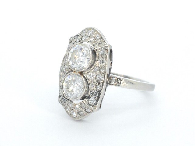 Art deco platina ring met diamant - afbeelding 10 van  11