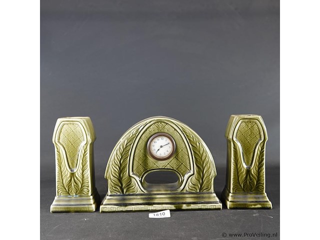 Art deco porseleinen schouwstel van faience - afbeelding 1 van  5