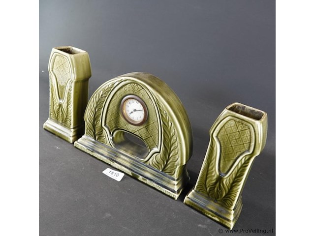 Art deco porseleinen schouwstel van faience - afbeelding 2 van  5
