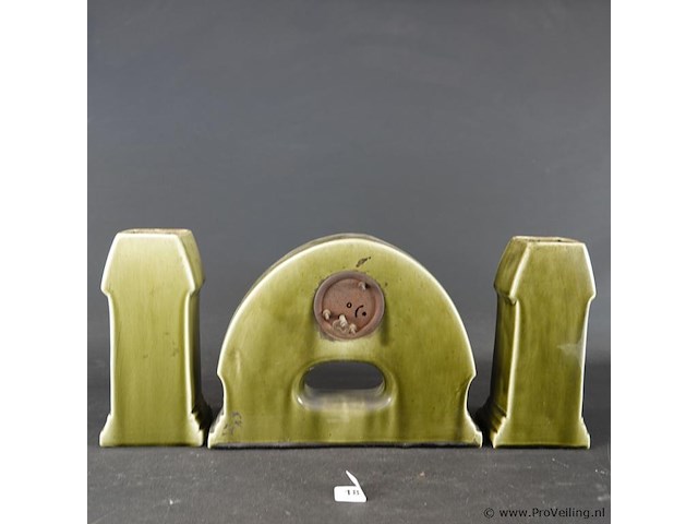 Art deco porseleinen schouwstel van faience - afbeelding 4 van  5
