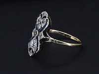 Art deco ring met diamant en saffieren - afbeelding 2 van  6