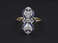 Art deco ring met diamant en saffieren - afbeelding 3 van  6