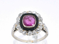 Art deco ring met diamanten en robijn - afbeelding 1 van  9