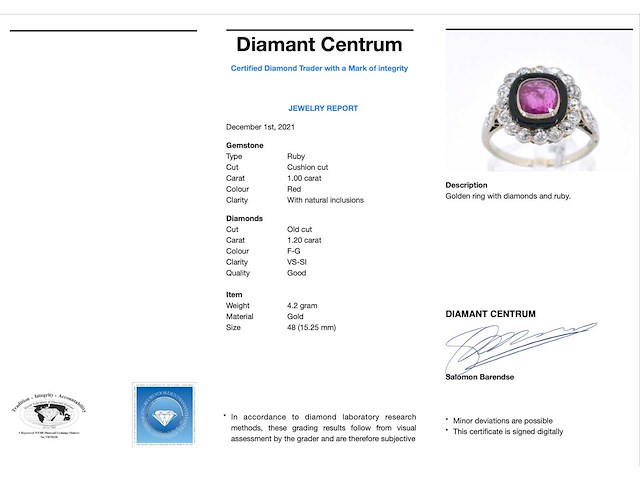 Art deco ring met diamanten en robijn - afbeelding 3 van  9