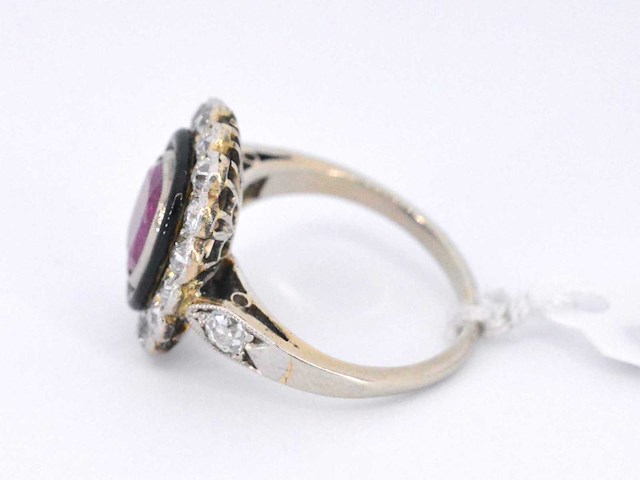 Art deco ring met diamanten en robijn - afbeelding 6 van  9
