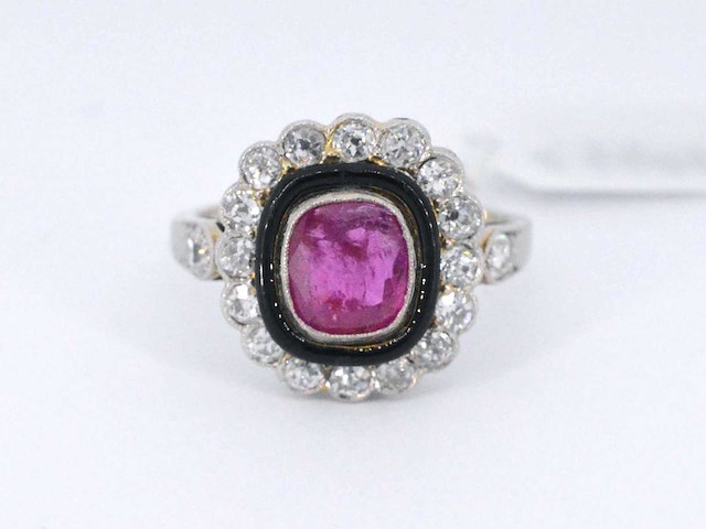 Art deco ring met diamanten en robijn - afbeelding 7 van  9