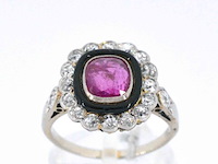 Art deco ring met diamanten en robijn - afbeelding 1 van  10