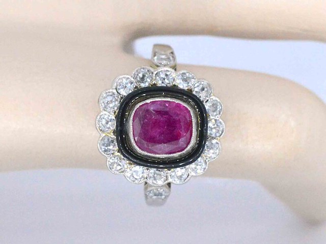 Art deco ring met diamanten en robijn - afbeelding 3 van  10