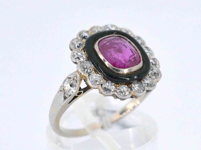 Art deco ring met diamanten en robijn - afbeelding 5 van  10