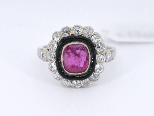 Art deco ring met diamanten en robijn - afbeelding 7 van  10
