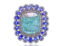 Art deco ring natuurlijke diamanten grote tourmalijn en tanzanieten