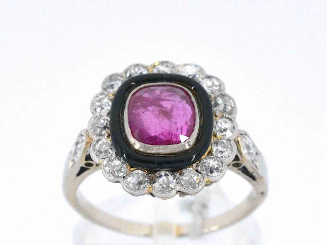 Art deco ring robijn diamant - afbeelding 1 van  9