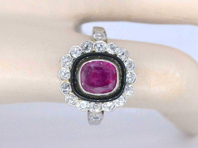 Art deco ring robijn diamant - afbeelding 2 van  9