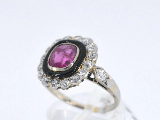 Art deco ring robijn diamant - afbeelding 3 van  9