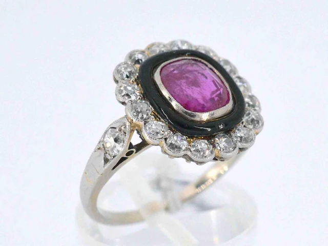 Art deco ring robijn diamant - afbeelding 4 van  9