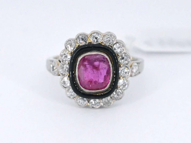 Art deco ring robijn diamant - afbeelding 6 van  9