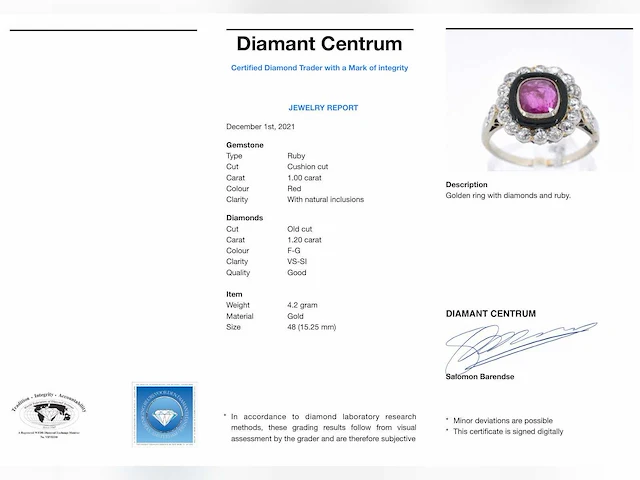 Art deco ring robijn diamant - afbeelding 9 van  9