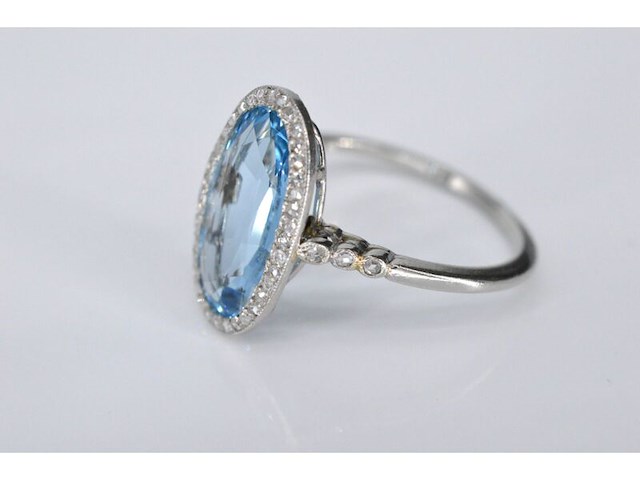 Art deco stijl ring met blauwe edelsteen en roosdiamant - afbeelding 4 van  6