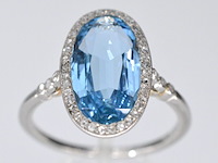 Art deco stijl ring met blauwe edelsteen en roosdiamant - afbeelding 1 van  4