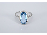 Art deco stijl ring met blauwe edelsteen en roosdiamant - afbeelding 3 van  4