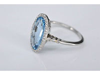 Art deco stijl ring met blauwe edelsteen en roosdiamant - afbeelding 4 van  4