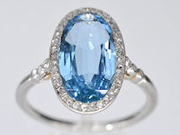 Art deco stijl ring met blauwe edelsteen en roosdiamant - afbeelding 1 van  6