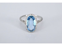 Art deco stijl ring met blauwe edelsteen en roosdiamant - afbeelding 3 van  6