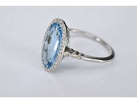 Art deco stijl ring met blauwe edelsteen en roosdiamant - afbeelding 4 van  6