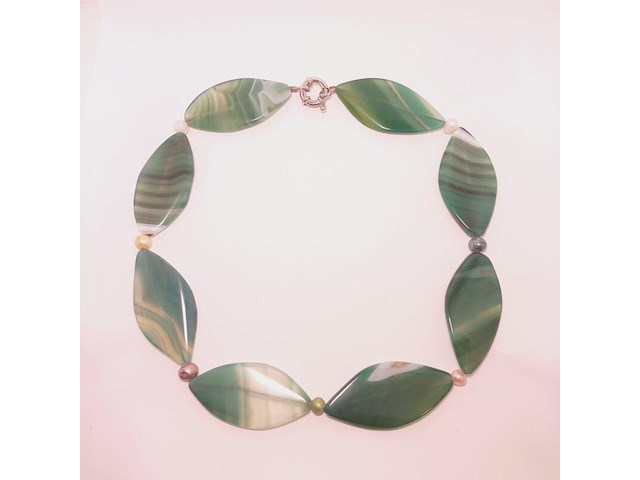 Artisane zoetwater parel en agaat collier - afbeelding 1 van  4