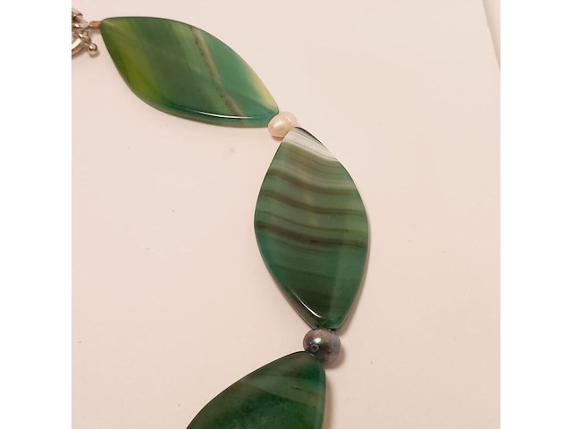 Artisane zoetwater parel en agaat collier - afbeelding 4 van  4