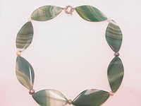 Artisane zoetwater parel en agaat collier - afbeelding 1 van  4